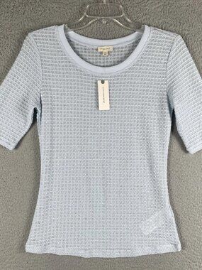 NWT PILCRO ANTHROPOLOGIE BLUE TEXTURED SHORT SLEEVE KNIT TOP LARGE